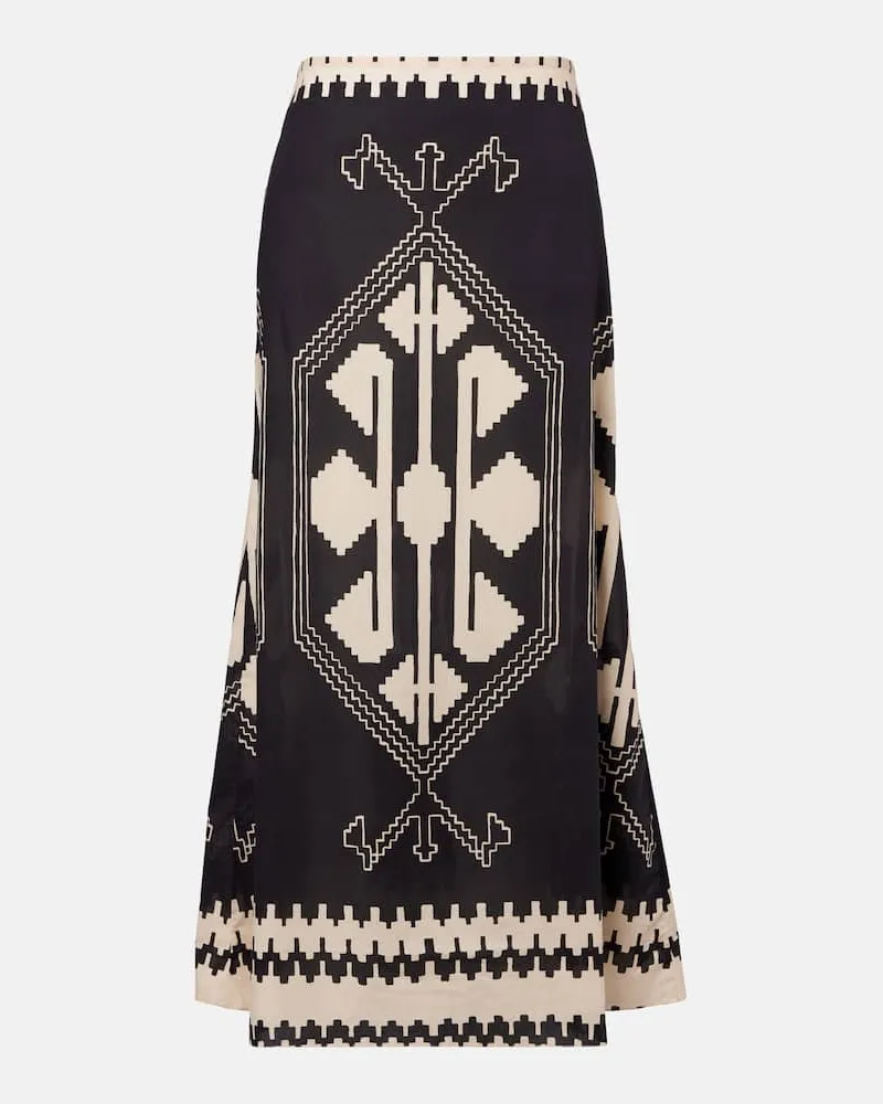 Johanna Ortiz Bedruckter Maxirock aus Baumwollpopeline Schwarz
