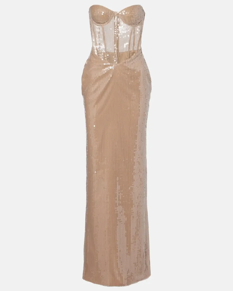 The New Arrivals Ilkyaz Ozel Bustier-Kleid Tara mit Pailletten Beige