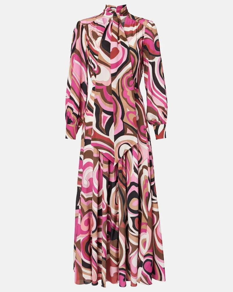 RIXO Midikleid Marigold aus Crêpe de Chine Pink