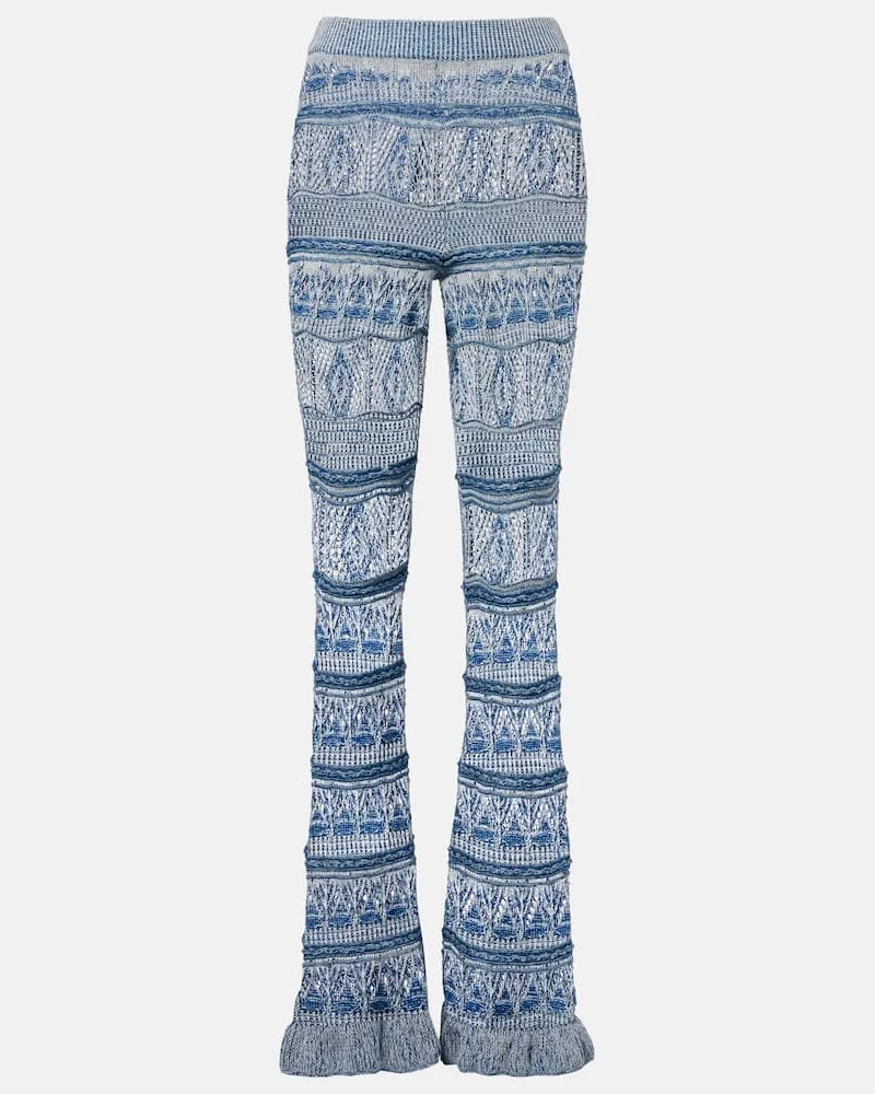 Etro Schlaghose aus Häkelstrick Blau