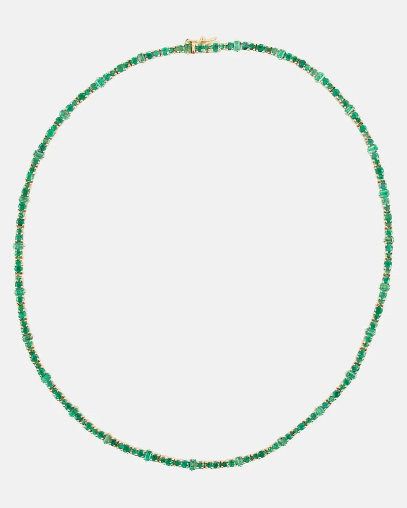 Ileana Makri Halskette Rivulet aus 18kt Gelbgold mit Smaragden Grün