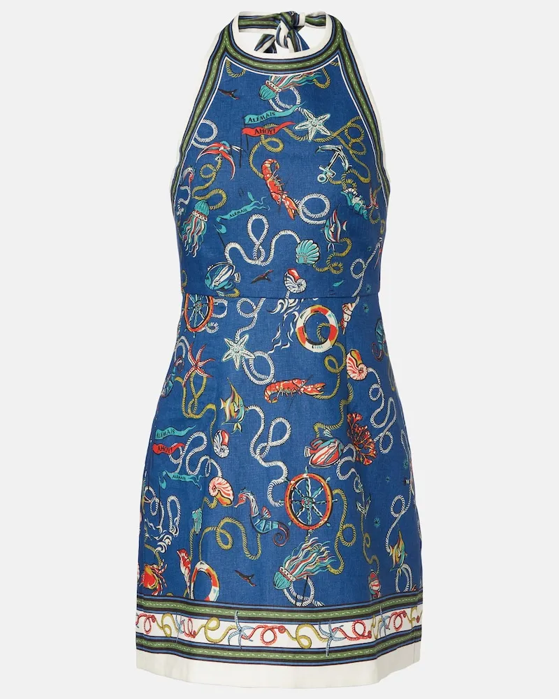 ALEMAIS Alémais Bedrucktes Minikleid Cove aus Leinen Blau