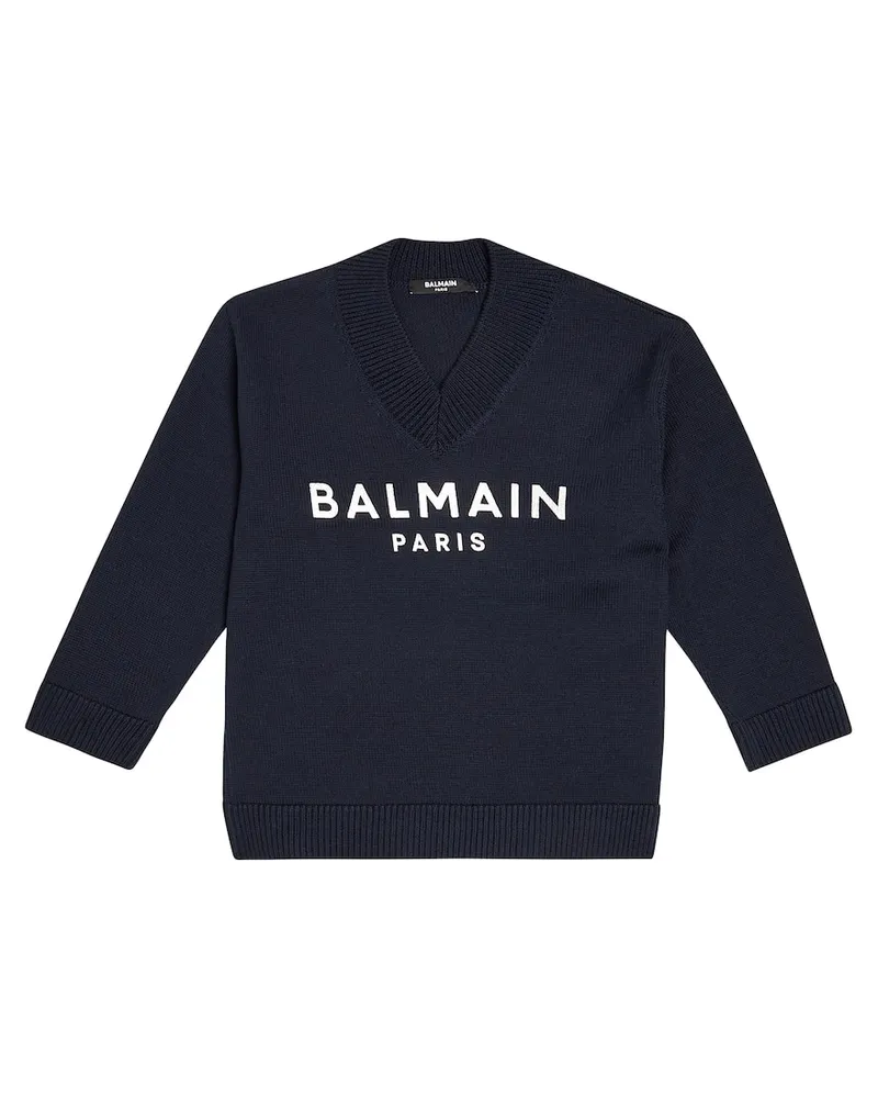 Balmain Pullover aus Baumwolle und Wolle Blau