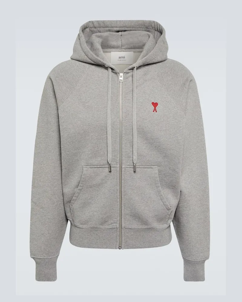 AMI Paris Kapuzenjacke Ami de Cœur aus Baumwoll-Jersey Grau