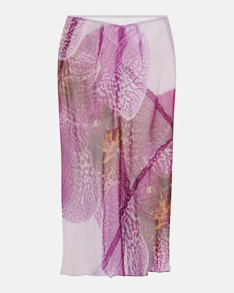 Dries van Noten Bedruckter Midirock aus Seide Rosa