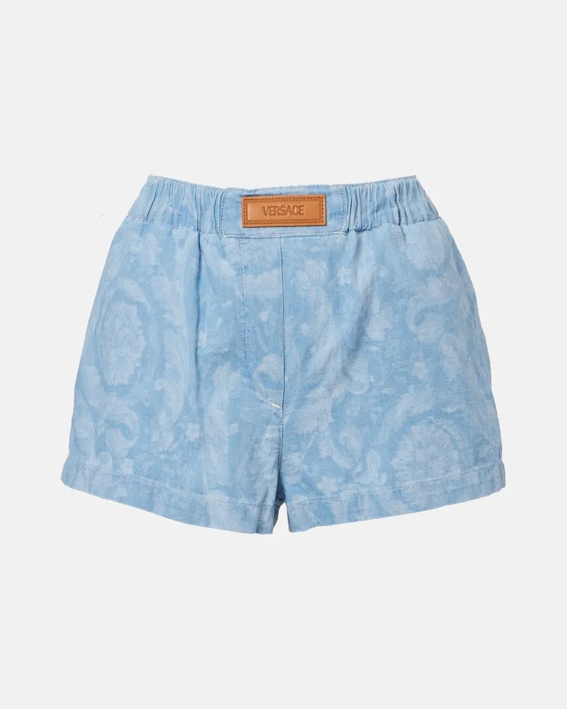 Versace Shorts Barocco aus Denim-Chambray Blau