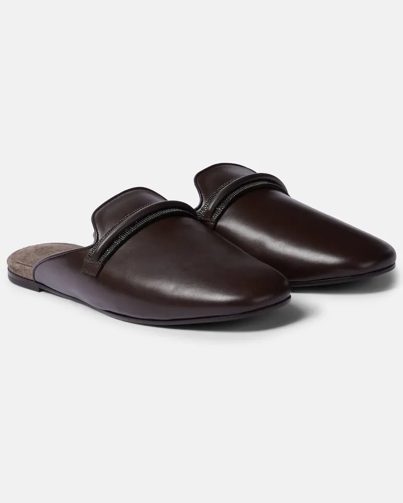 Brunello Cucinelli Slippers Monili aus Leder Braun
