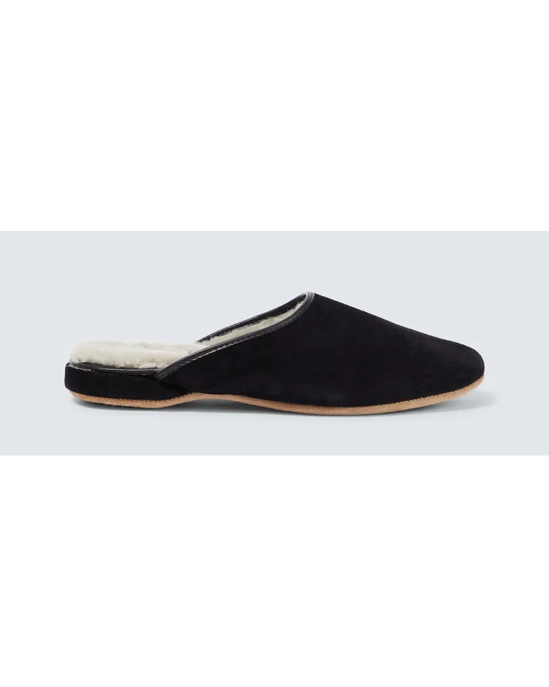 Derek Rose Slippers Douglas aus Veloursleder Schwarz