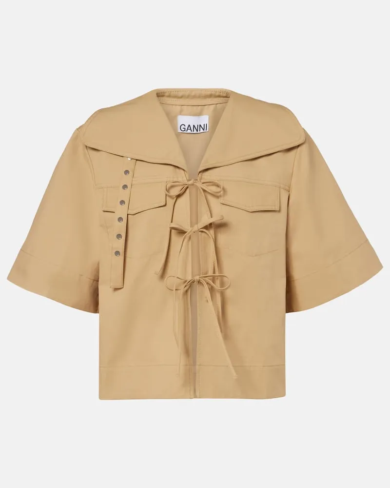 Ganni Top aus Baumwolle und Leinen Beige