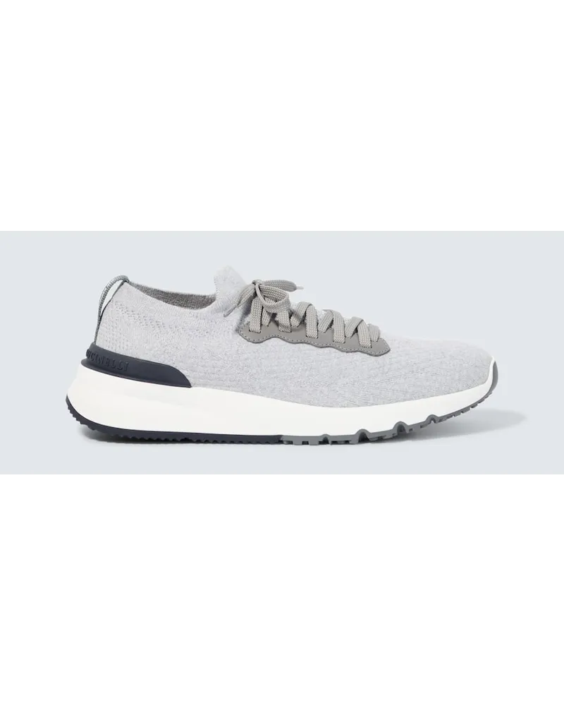 Brunello Cucinelli Sneakers aus Strick mit Leder Grau