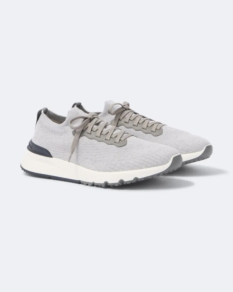 Brunello Cucinelli Sneakers aus Strick mit Leder Grau