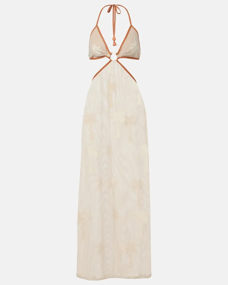 Johanna Ortiz Besticktes Midikleid aus Mesh Beige