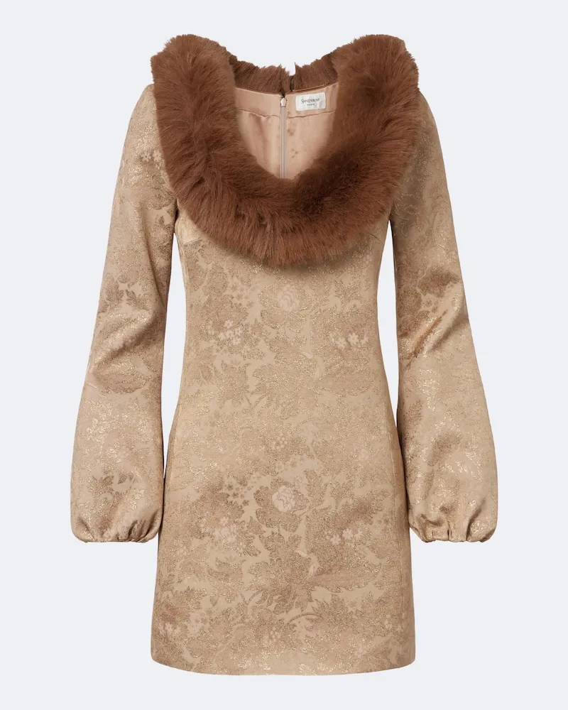 Saint Laurent Minikleid aus Brokat Beige
