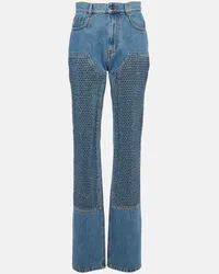 Area Verzierte High-Rise Straight Jeans Blau