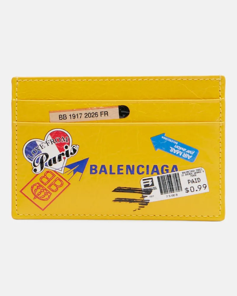 Balenciaga Bedrucktes Kartenetui aus Leder Gelb