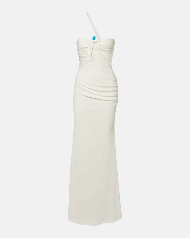 Christopher Esber Verziertes Maxikleid Crystal Pin Cutaway Weiß