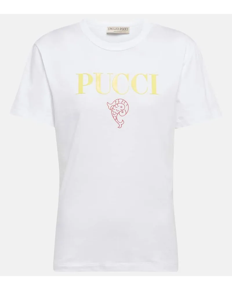 Emilio Pucci Bedrucktes T-Shirt aus Baumwolle Weiss