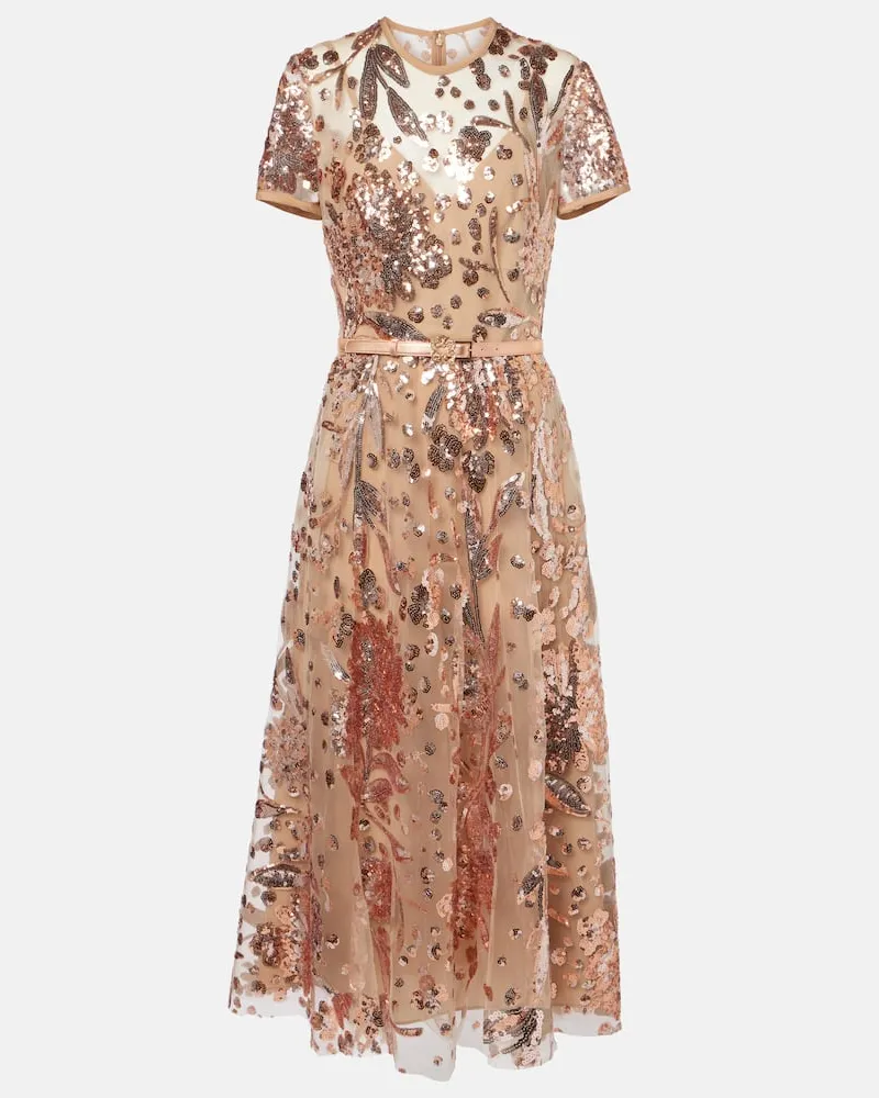 Elie Saab Robe aus Tüll mit Pailletten Beige