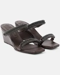 Brunello Cucinelli Verzierte Wedge-Sandalen aus Leder Braun