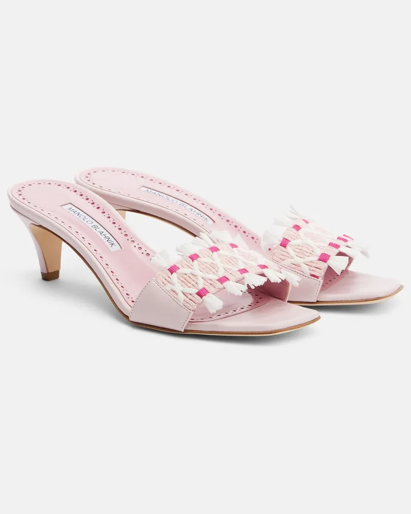 Manolo Blahnik Bestickte Pantoletten More aus Leder Rosa