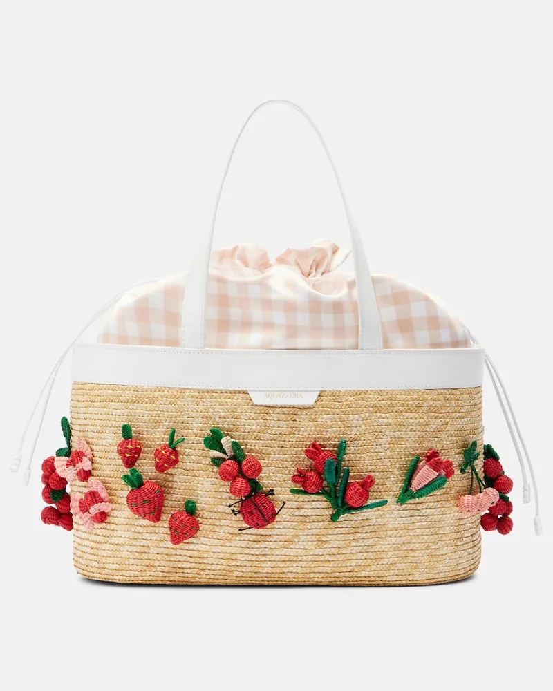 Aquazzura Tote Bag Botanica Medium aus Raffiabast Beige