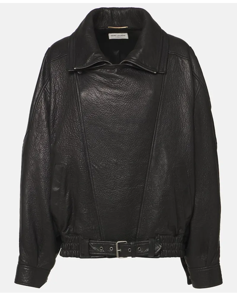 Saint Laurent Oversize-Bomberjacke aus Leder Braun