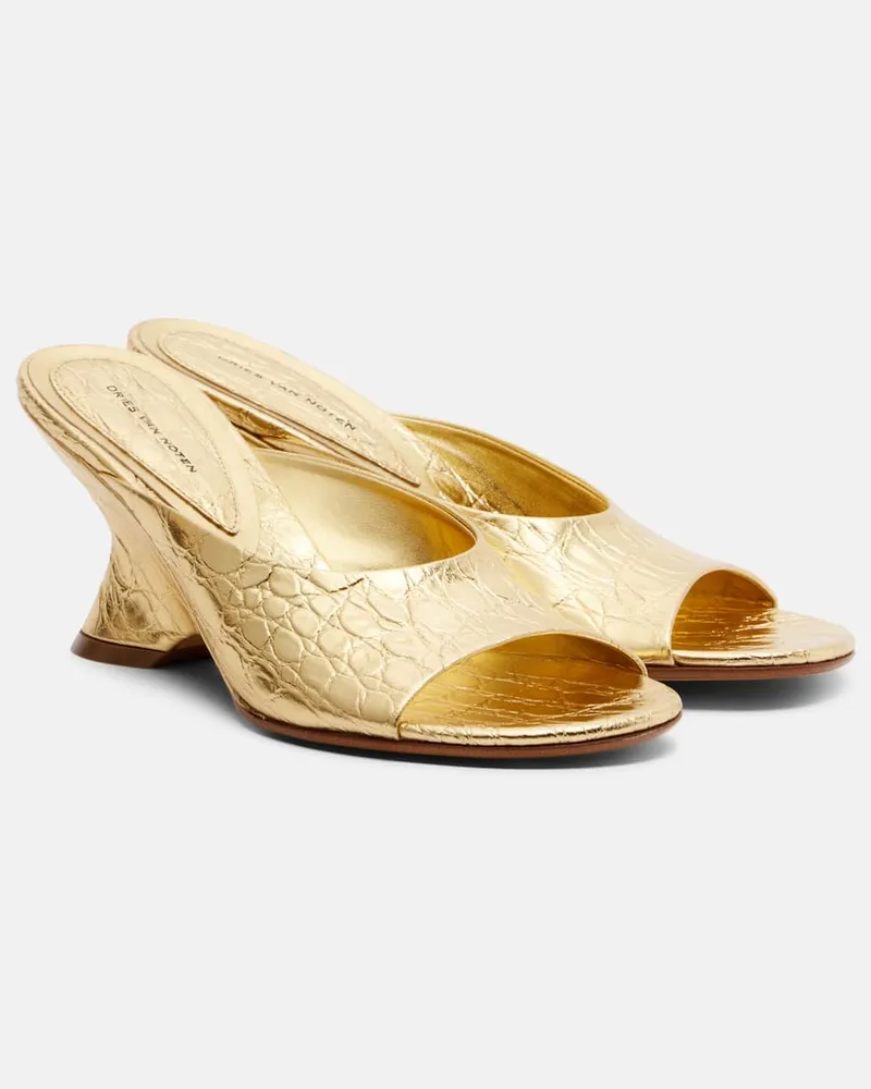 Dries van Noten Pantoletten aus Metallic-Leder Gold