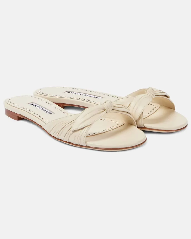 Manolo Blahnik Pantoletten Lolloflat aus Leder Weiß