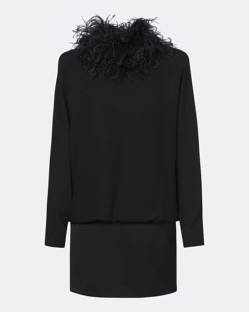 Valentino Garavani Minikleid aus Seiden-Georgette mit Federn Schwarz