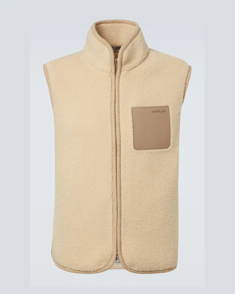 Moncler Weste aus Teddyfleece mit Leder Beige