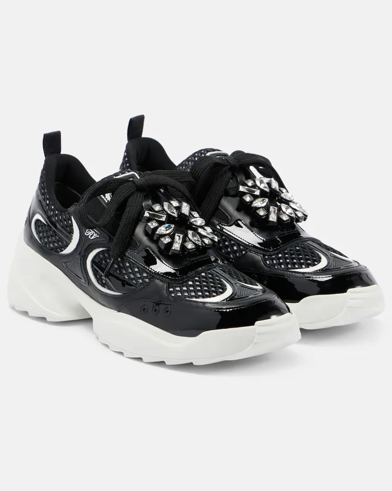 Roger Vivier Sneakers mit Leder und Kristallen Schwarz