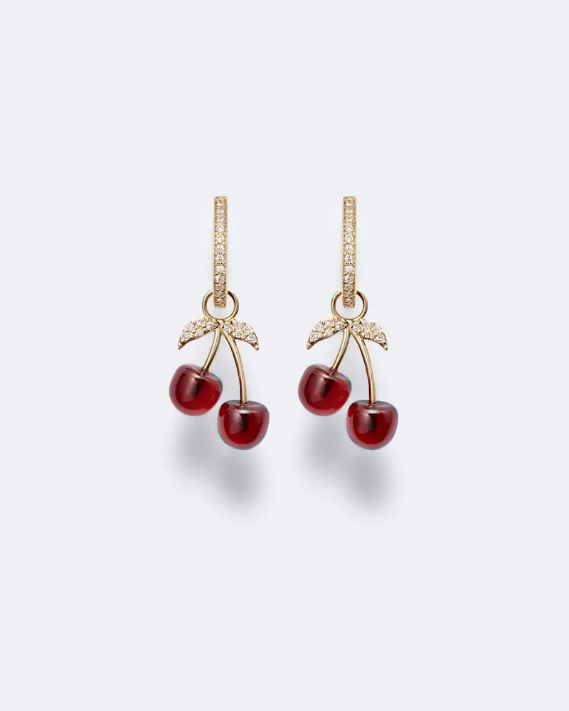 Sydney Evan Ohrringe Cherry aus 14kt Gelbgold mit Diamanten und Granaten Rot