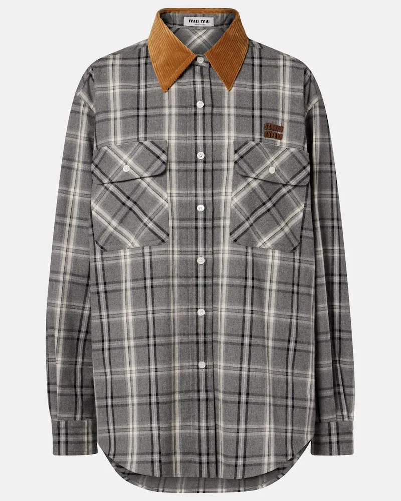 Miu Miu Hemdjacke aus Baumwollflanell Grau