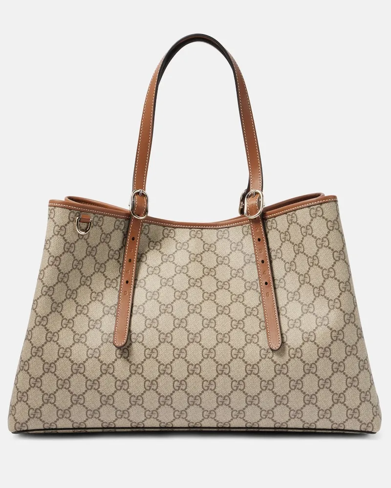 Gucci Tote Bag GG Emblem Large mit Leder Beige