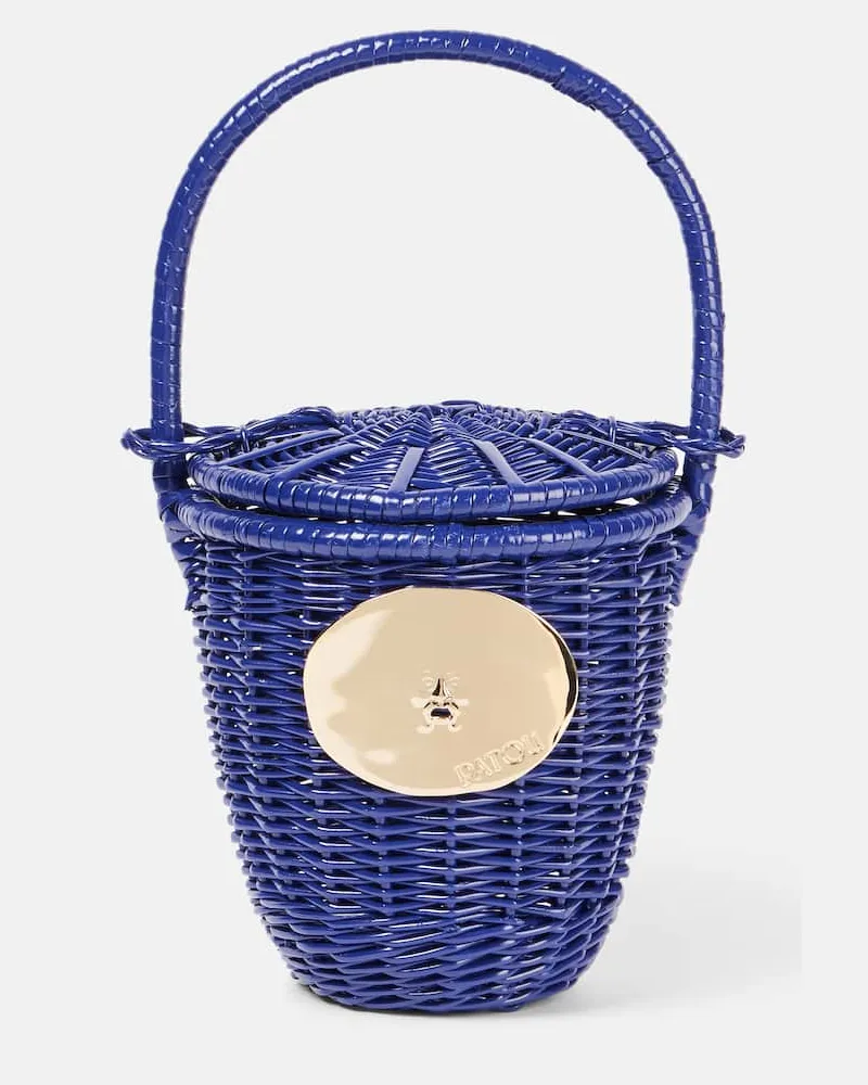 Patou Bucket Bag Iconic aus Rattan Blau