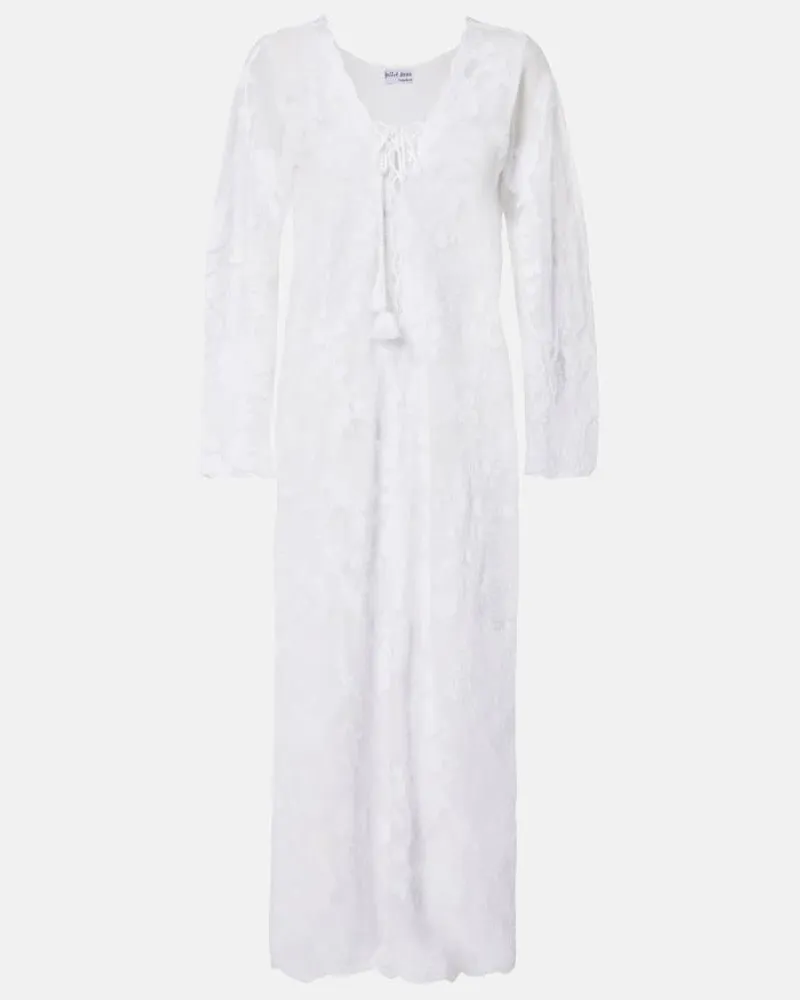 Juliet Dunn Bestickter Kaftan aus Baumwolle Weiß