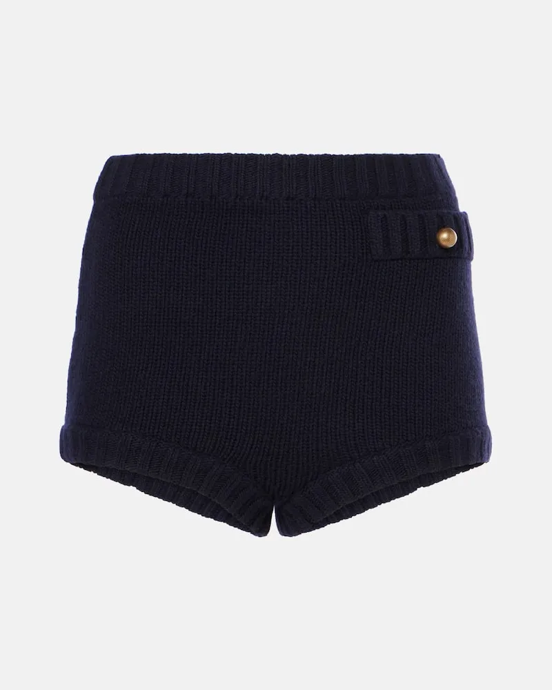 Chloé Chloé High-Rise Shorts aus Wolle und Kaschmir Blau
