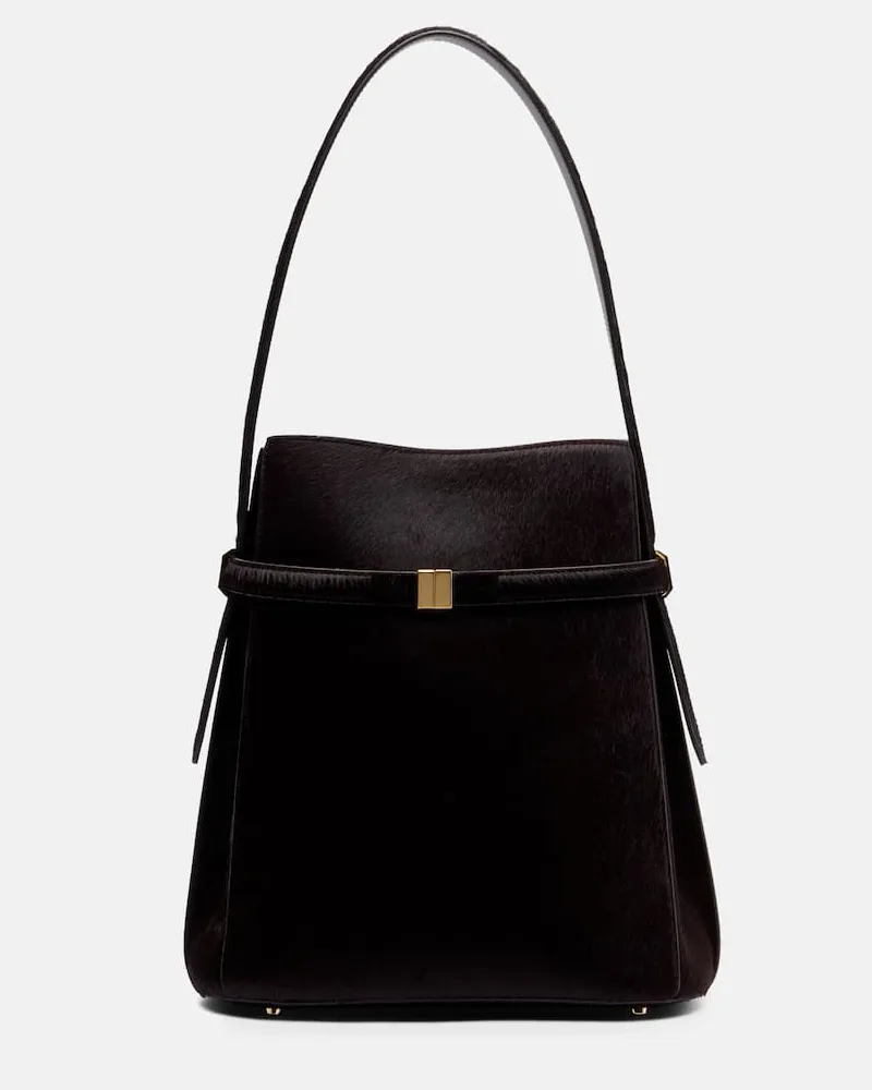 Totême Bucket Bag aus Kalbshaar Burgunderrot