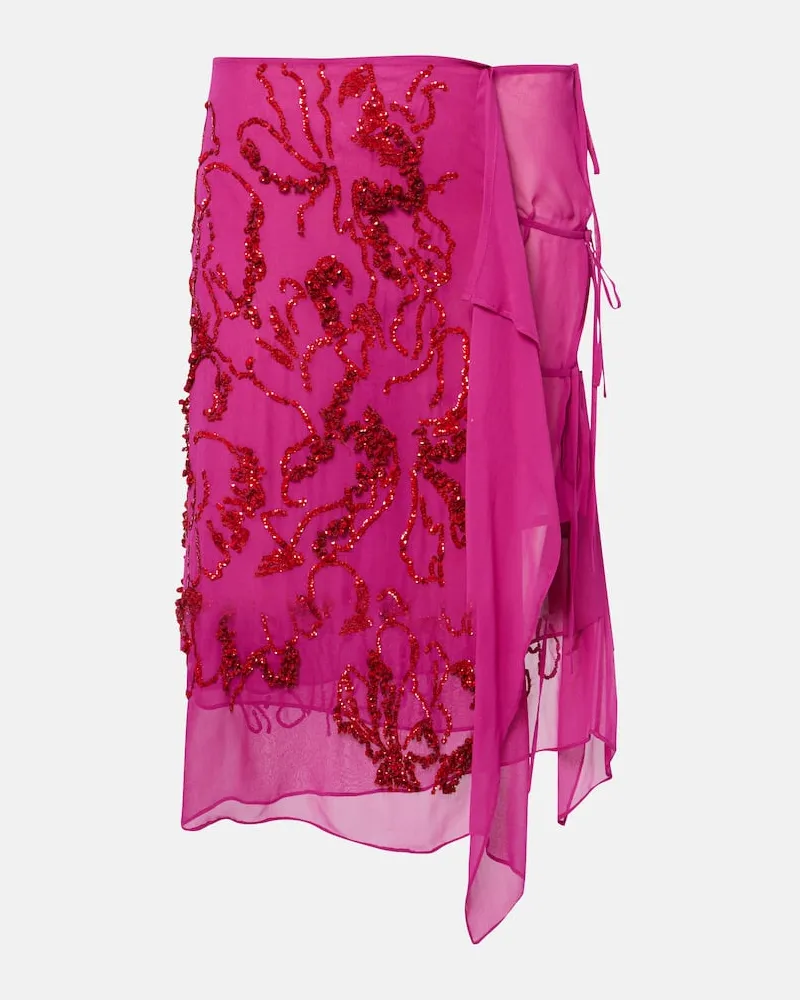 Dries van Noten Midirock aus Chiffon mit Pailletten Pink