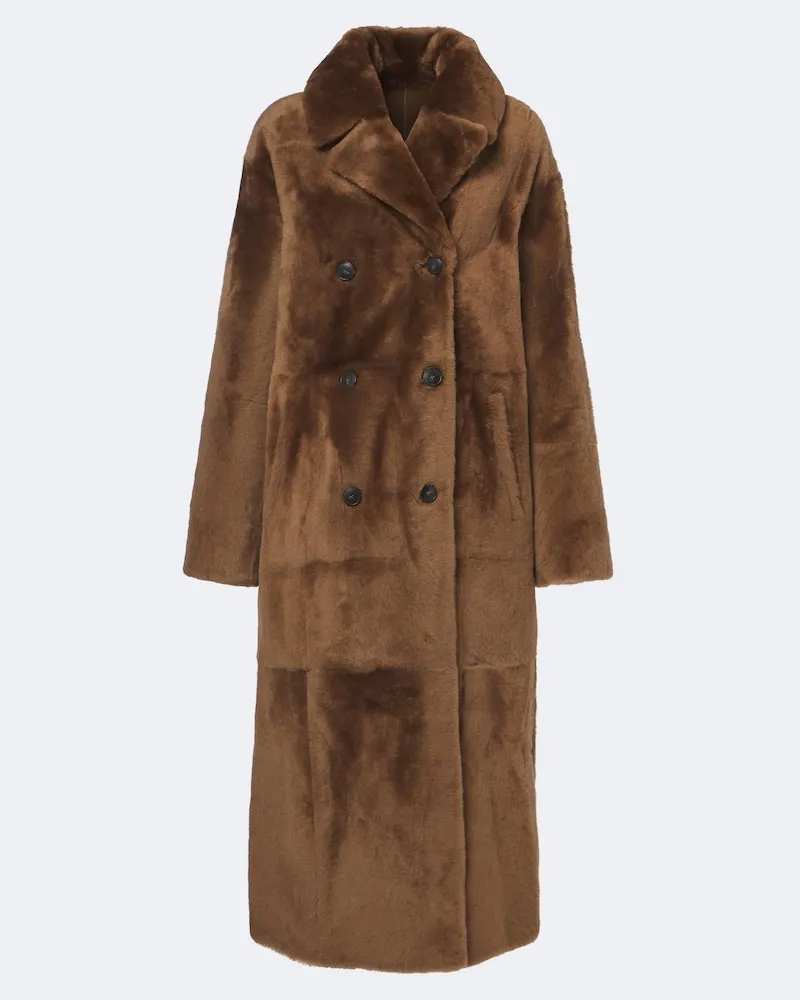 Yves Salomon Wendbarer Mantel aus Shearling und Leder Braun