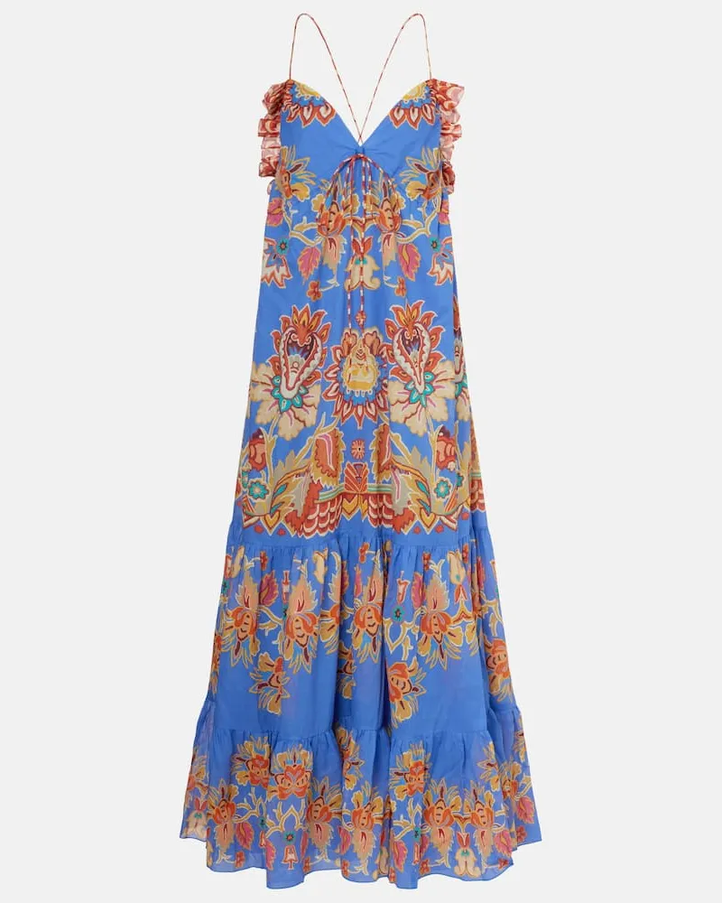 Etro Bedrucktes Maxikleid aus Baumwoll-Voile Blau
