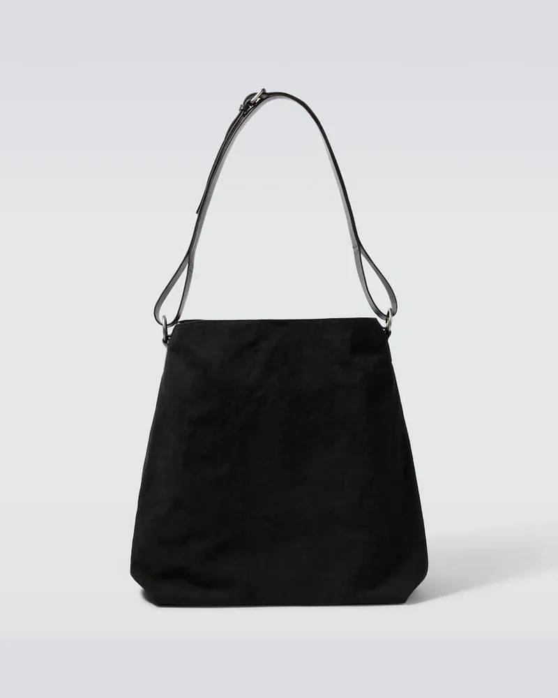 Dries van Noten Tote Bag aus Canvas mit Leder Schwarz