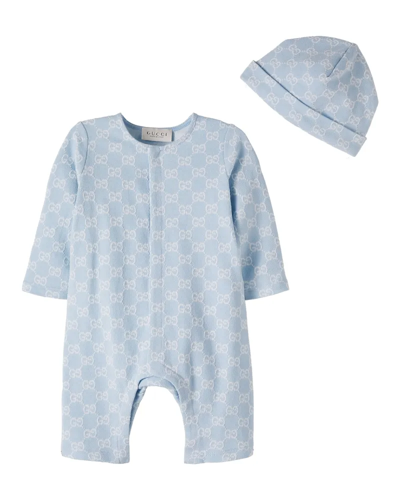 Gucci Baby Strampler-Set GG aus Baumwoll-Piqué Blau