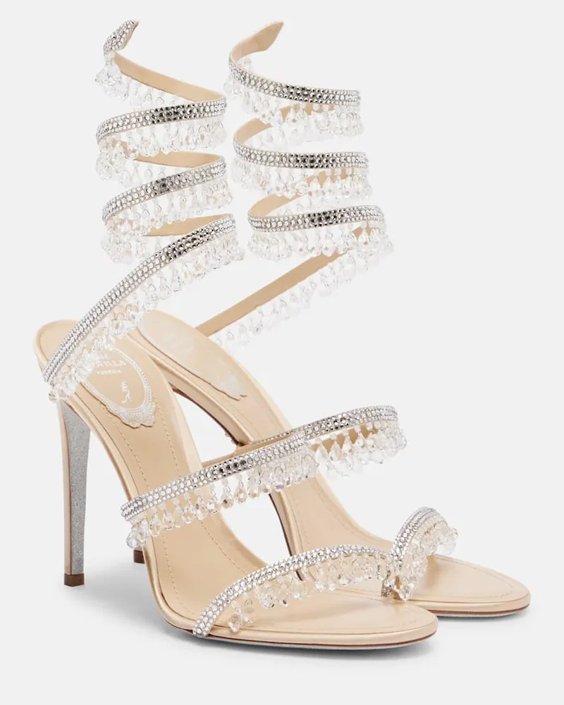René Caovilla Sandalen Chandelier aus Satin mit Kristallen Beige