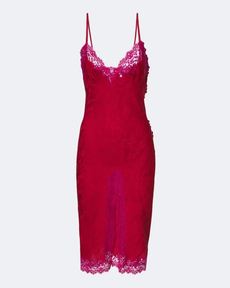 Saint Laurent Midikleid aus Seiden-Jacquard mit Spitze Rot