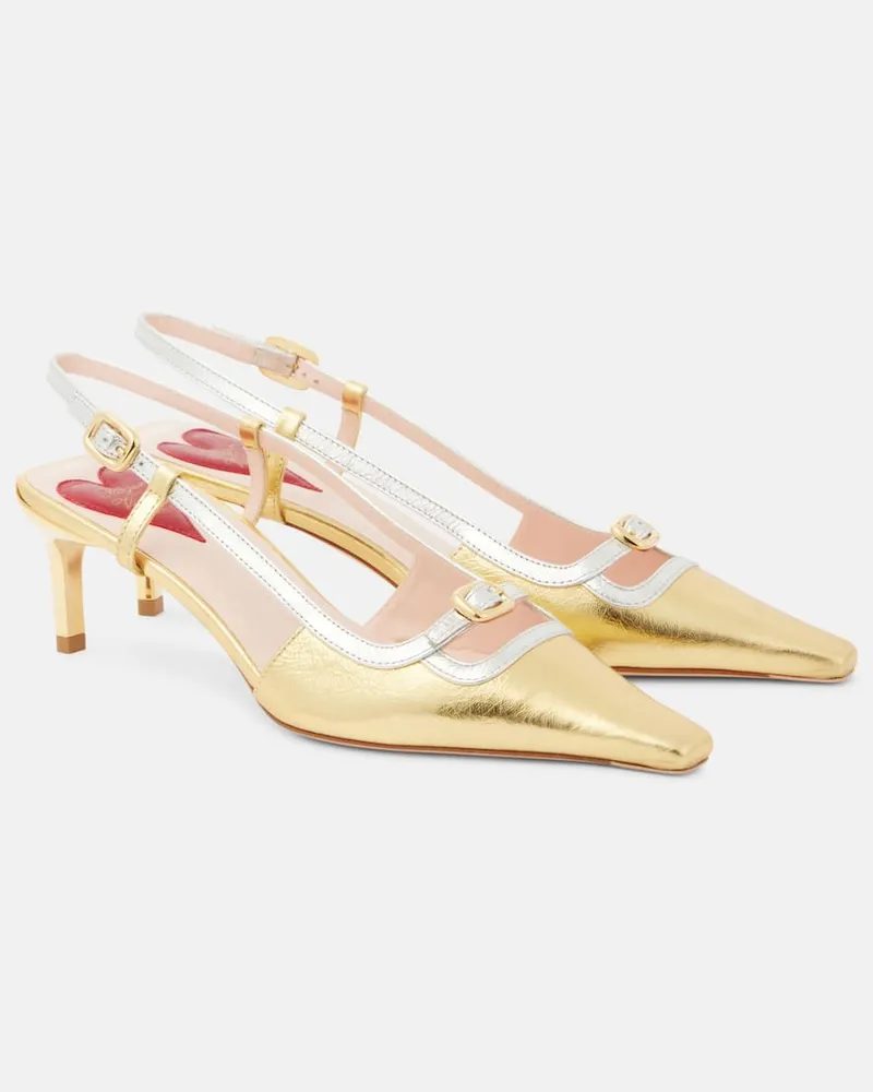 Roger Vivier Slingback-Pumps Viv' Canard aus Metallic-Leder Gold
