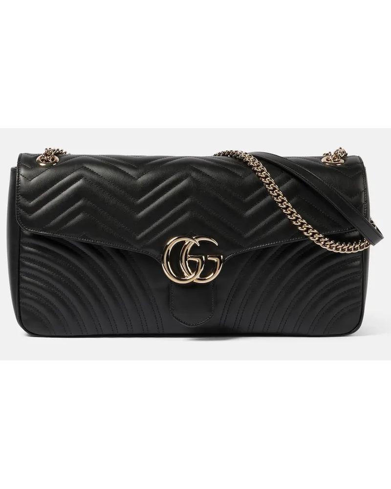 Gucci Schultertasche GG Marmont Medium aus Leder Schwarz