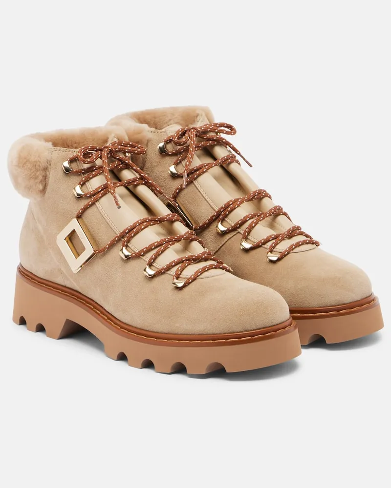Roger Vivier Schnürstiefel Viv' Rangers aus Veloursleder Beige