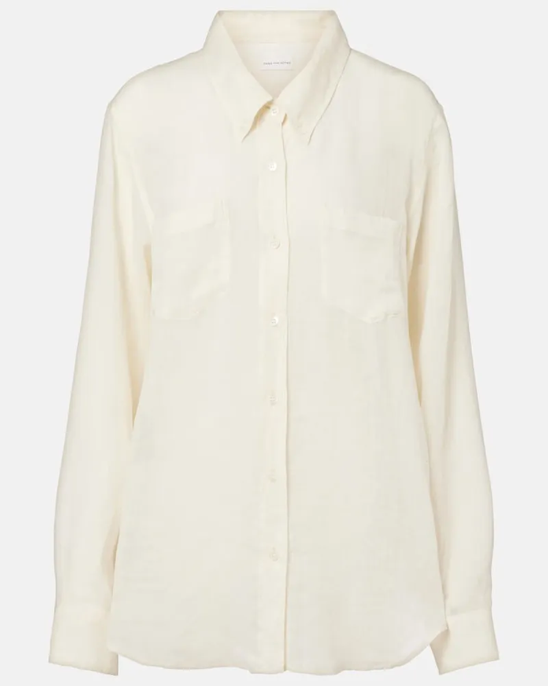 Dries van Noten Oversize-Hemd aus Ramie Weiß