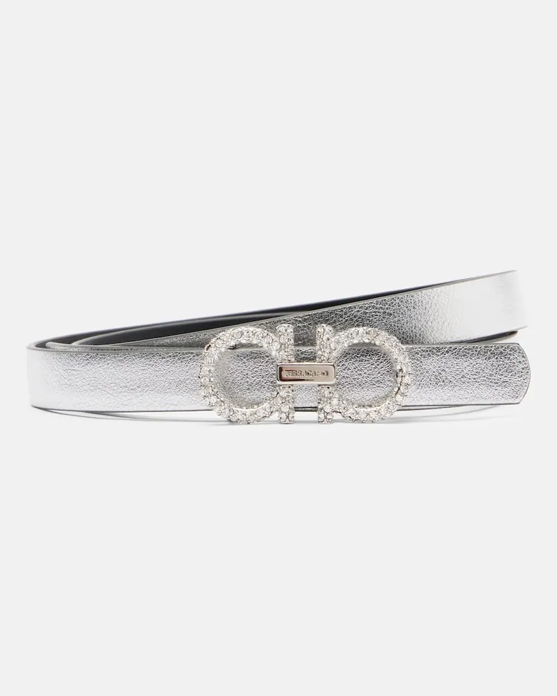 Ferragamo Gürtel Gancini aus Metallic-Leder Silber